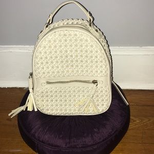 Zara Small Cream Faux Leather Backback